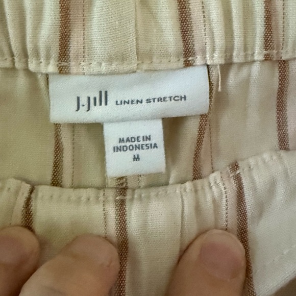 {J.Jill}-Size: M-Linen Blend Stripped Wide Legged Cropped Pants - Picture 3 of 4